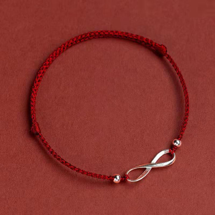 Buddha Stones 925 Sterling Silver Endless Knot Protection Luck Red String Bracelet Anklet