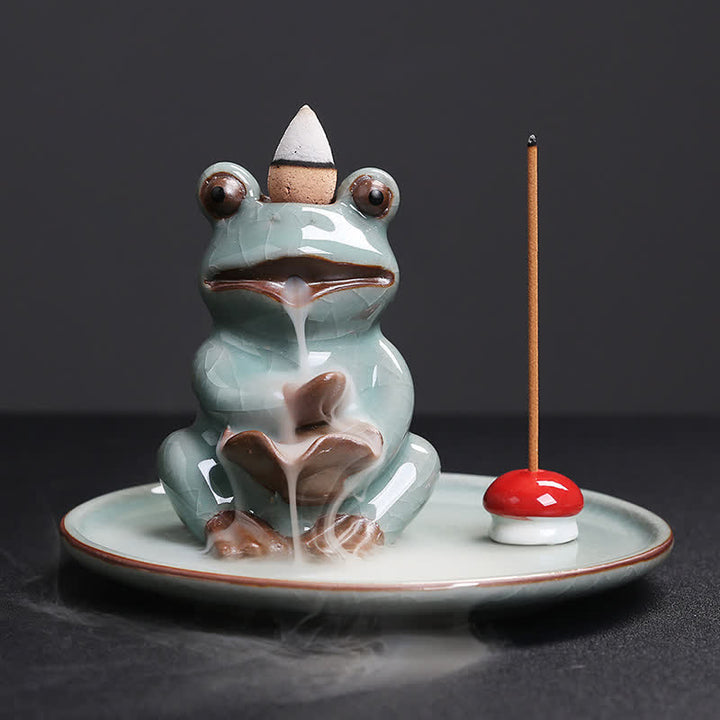 Meditation Frog Ceramic Lotus Healing Incense Burner