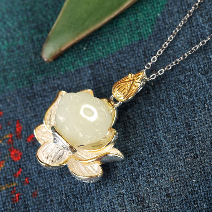 White Jade Lotus Flower Happiness Necklace