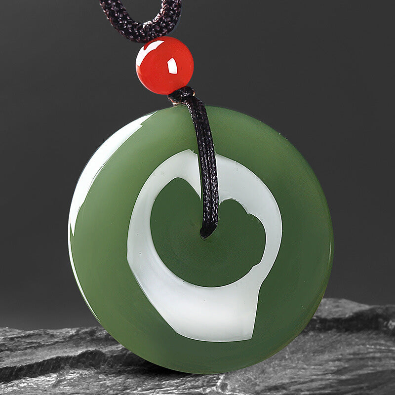 Natural Round Jade Peace Buckle Prosperity Necklace String Pendant