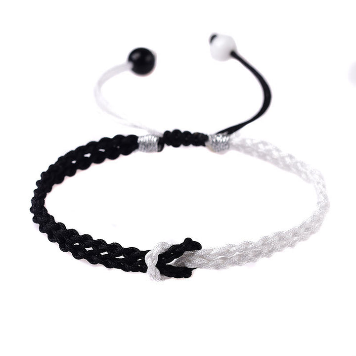 Buddha Stones Handmade Black White Rope Braided Healing Bracelet