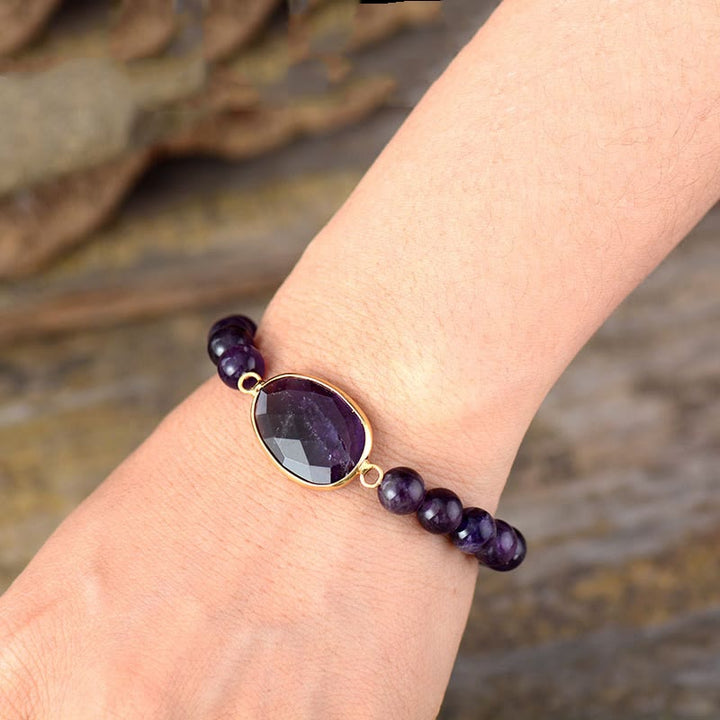 Buddha Stones Natural Amethyst Crystal Balance Marquise Pattern Bracelet