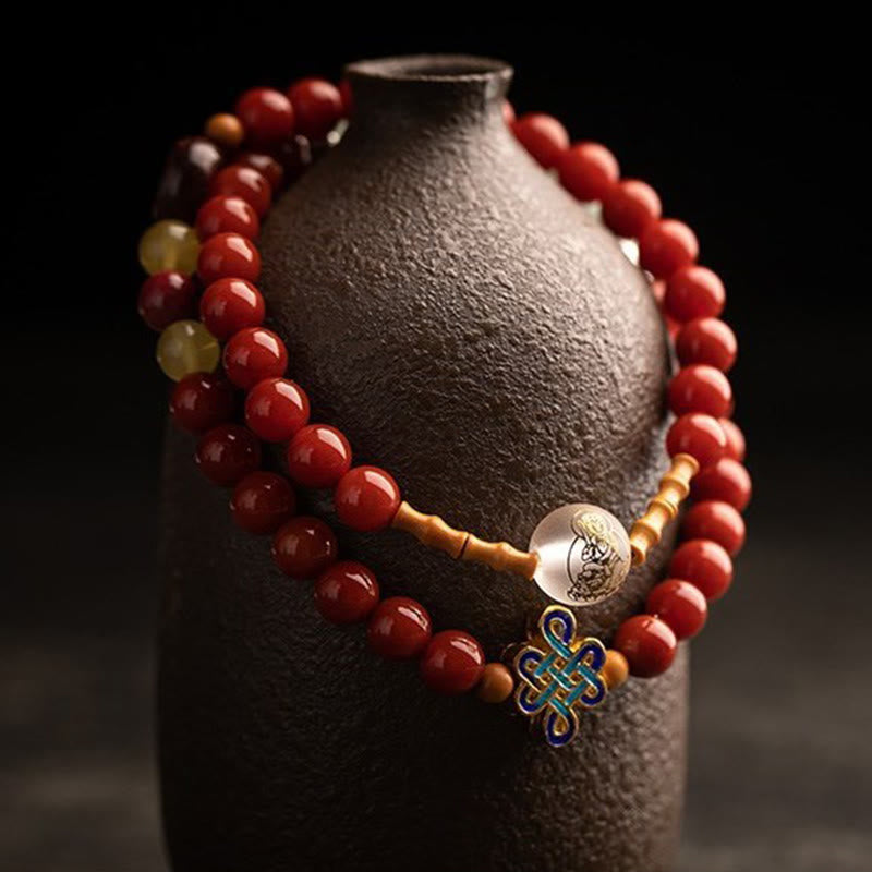 Buddha Stones Chinese Zodiac Natal Buddha Red Agate Small Leaf Red Sandalwood Cinnabar Amulet Blessing Double Wrap Bracelet