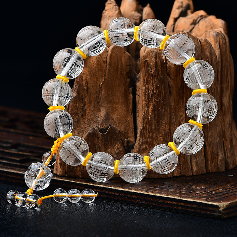 Buddha Stones Tibet White Crystal Half Demon Half Buddha Heart Sutra Lotus Healing Bracelet