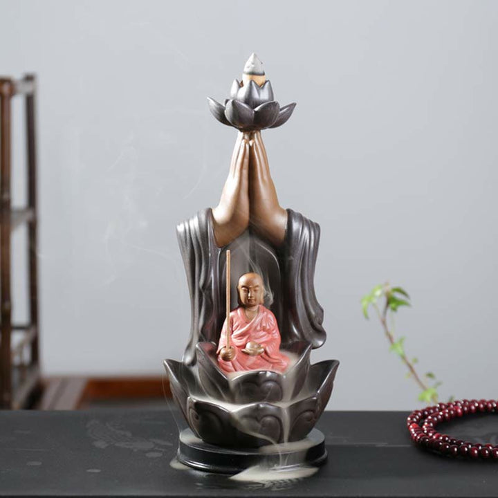 Buddha Avalokitesvara Chenrezig Ksitigarbha Ceramic Lotus Blessing Backflow Incense Burner