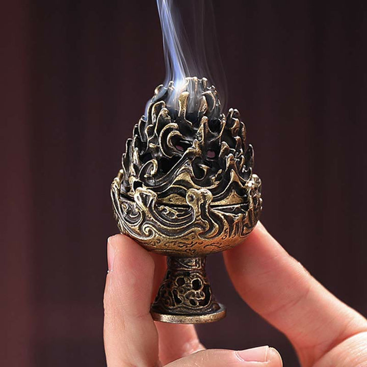 Tibetan Mini Mountain Pattern Meditation Copper Alloy Incense Burner