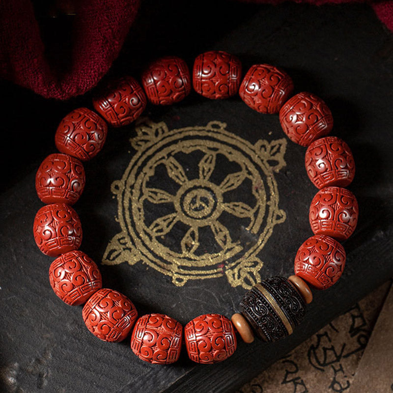 Buddha Stones Natural Cinnabar Ebony Calm Blessing Bracelet