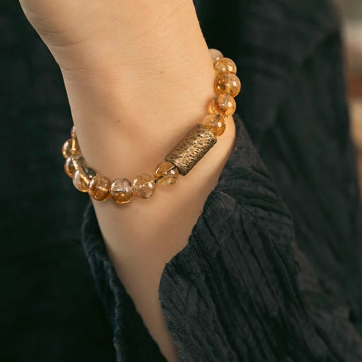 Buddha Stones Natural Citrine Crystal Brass Bead Protection Bracelet