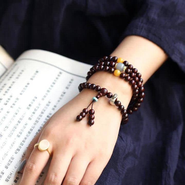 Buddha Stones 925 Sterling Silver Indian Small Leaf Red Sandalwood Hetian Gray Jade Amber Gold Star Bracelet