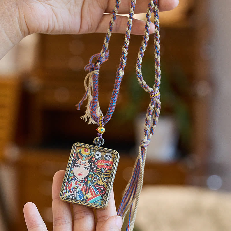 Buddha Stones Tibetan Zakiram Goddess of Wealth Past And Present Ghau Prayer Box Necklace Pendant