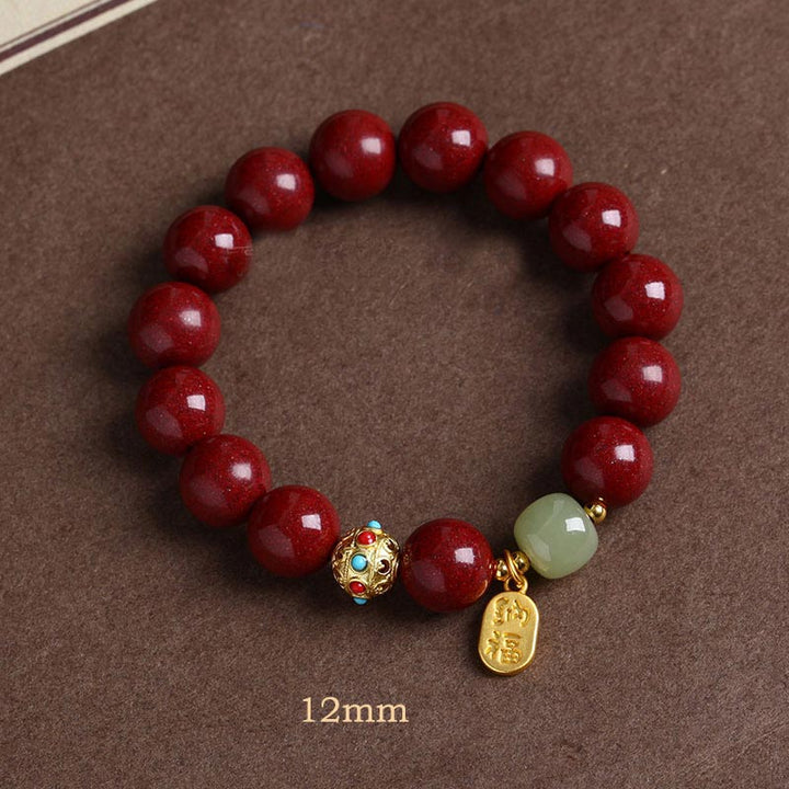 Buddha Stones Cinnabar Green Aventurine Fortune Protection Charm Bracelet