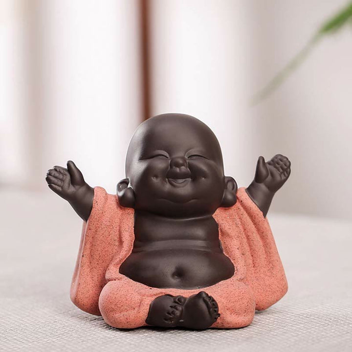 Buddha Stones Always Smiling Laughing Buddha Wealth Luck Purple Clay Maitreya Statue Decoration