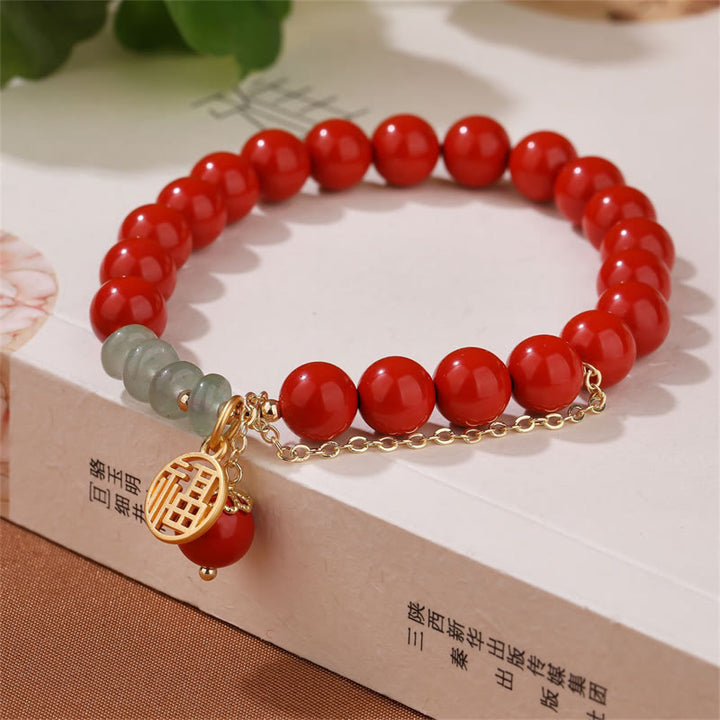 Buddha Stones Cinnabar Auspicious Fu Character Jade Calm Bracelet