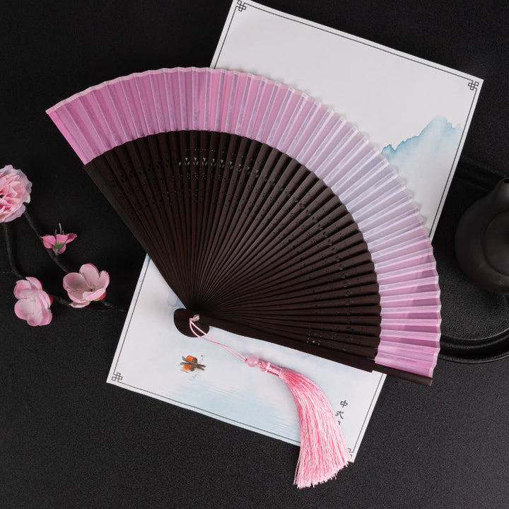 Buddha Stones Gradient Handheld Bamboo Folding Fan