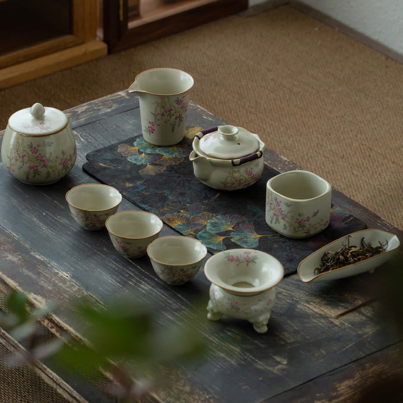 Buddha Stones Peach Blossom Daisy Flower Ceramic Teacup Kung Fu Tea Cups