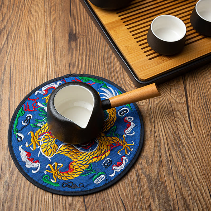 Buddha Stones Dragon Embroidery Cup Mat Pad Tea Cup Coaster Kung Fu Tea Mat