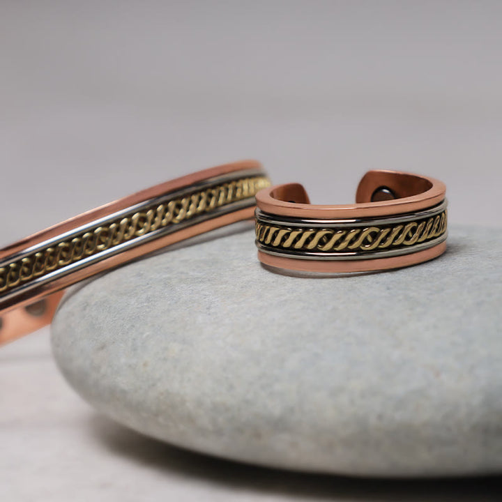 Buddha Stones Magnetic Copper Balance Adjustable Cuff Bracelet Bangle Ring