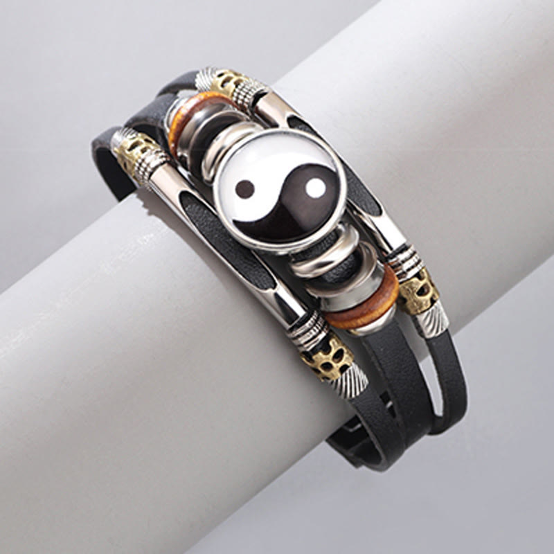 Buddha Stones Yin Yang Leather Balance Bracelet