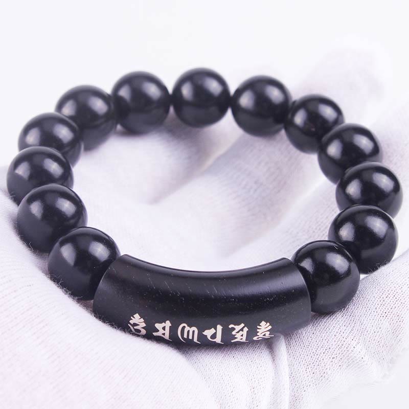 Buddha Stones 999 Sterling Silver Ebony Wood Om Mani Padme Hum Inlaid Balance Bracelet