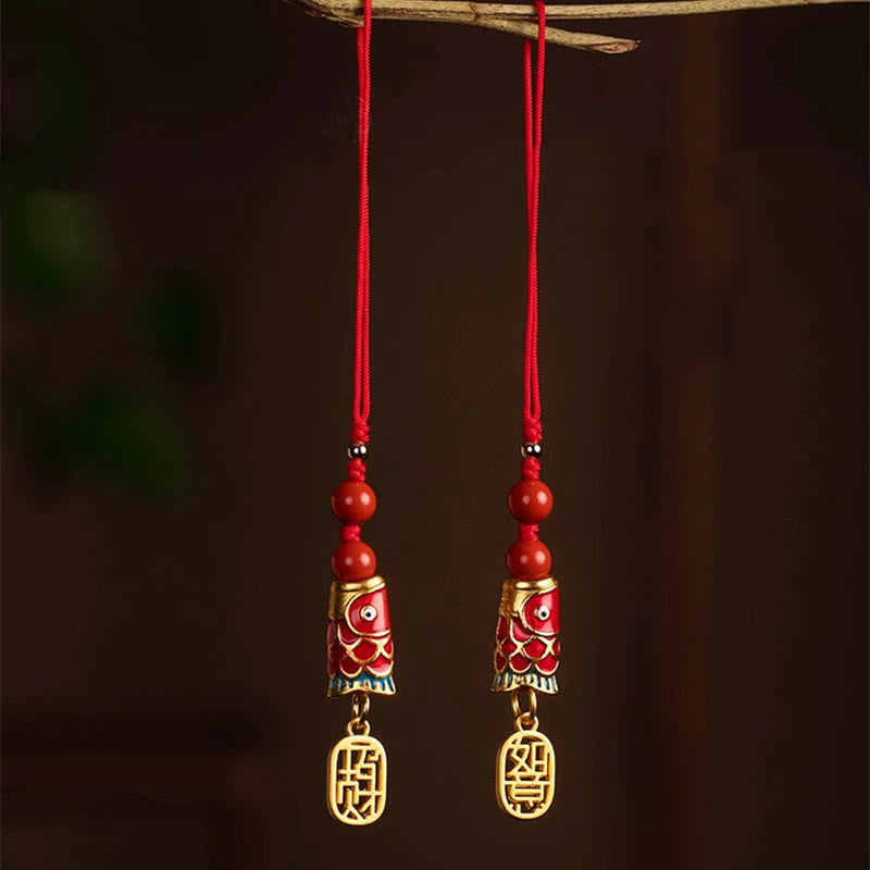 Buddha Stones Koi Fish Cinnabar Attracting Wealth Wish Ruyi Charm Luck Phone Hanging Decoration