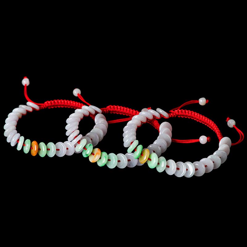 Buddha Stones Round Jade Lucky Red String Weave Bracelet