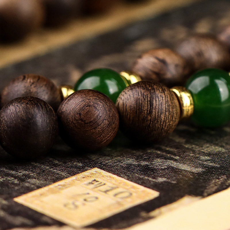 Buddha Stones 108 Mala Beads Indonesia Tarakan Rare Agarwood Cyan Jade Ward Off Evil Spirits Bracelet