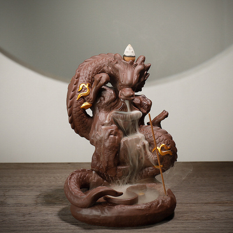 Buddha Stones Tibetan Dragon Protection Incense Burner Decoration