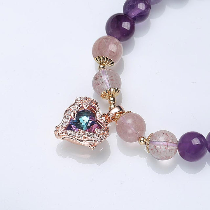 Natural Amethyst Strawberry Quartz Crystal Fortune Bracelet