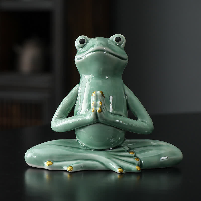 Meditating Ceramic Zen Frog Statue Decoration