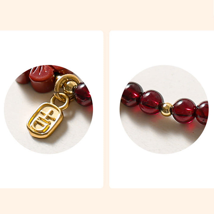 Buddha Stones 14K Gold Natural Garnet Cinnabar Flower Calm Bracelet