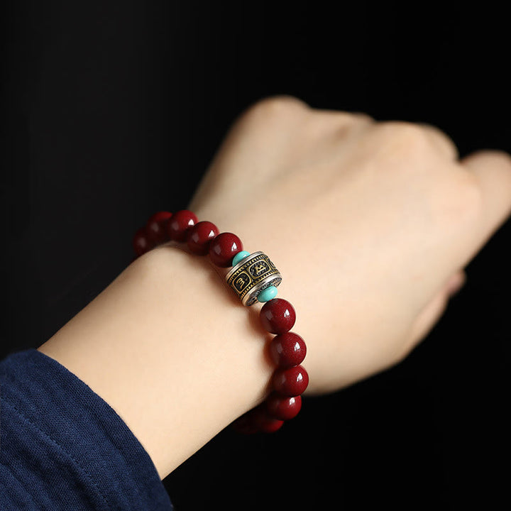 Buddha Stones 925 Sterling Silver Chinese Zodiac Natal Buddha Cinnabar Om Mani Padme Hum Calm Bracelet