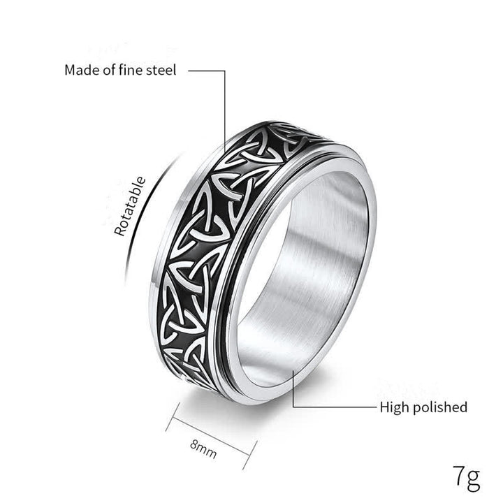 Buddha Stones  Triangle Knot Triquetra Titanium Steel Calm Rotatable Ring