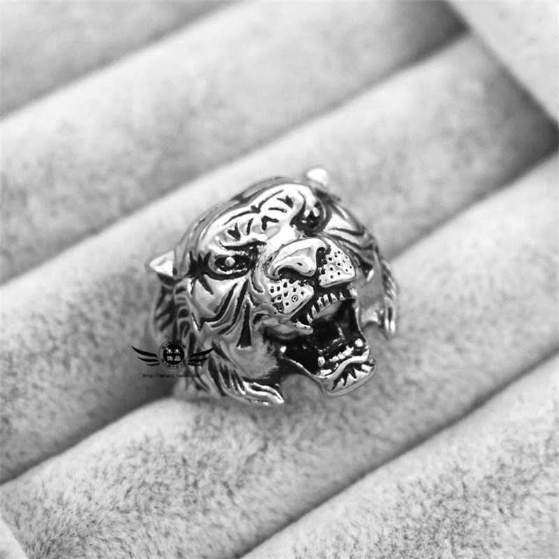 Men's Animal Tiger Head Titanium Steel Balance Calm Punk Rock Biker Ring