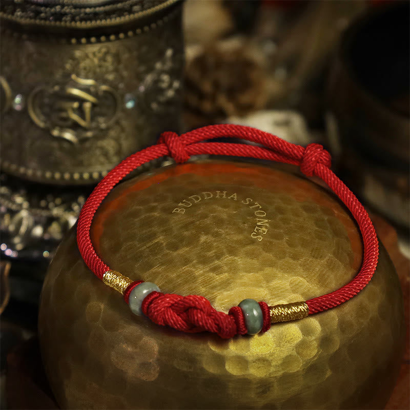 Buddha Stones Red String Jade Luck Fortune Knot Braided String Bracelet