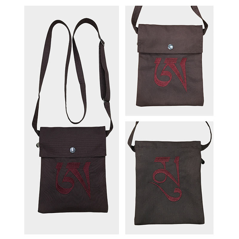 Handmade OM Mantra Embroidered Spiritual Mind Practice Cotton Crossbody Bag Shoulder Bag Cellphone Bag