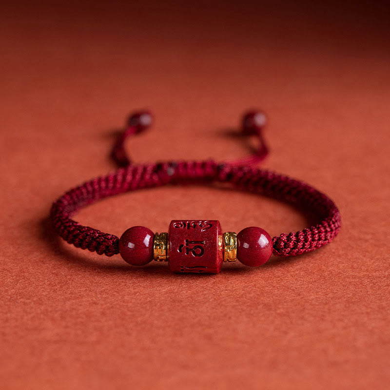 Buddha Stones Tibet Cinnabar Om Mani Padme Hum Engraved Blessing Braided Bracelet