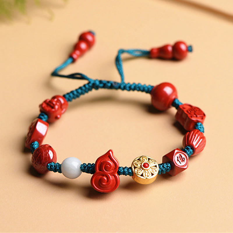 Natural Cinnabar Gourd Om Mani Padme Hum Laughing Buddha Blessing String Bracelet