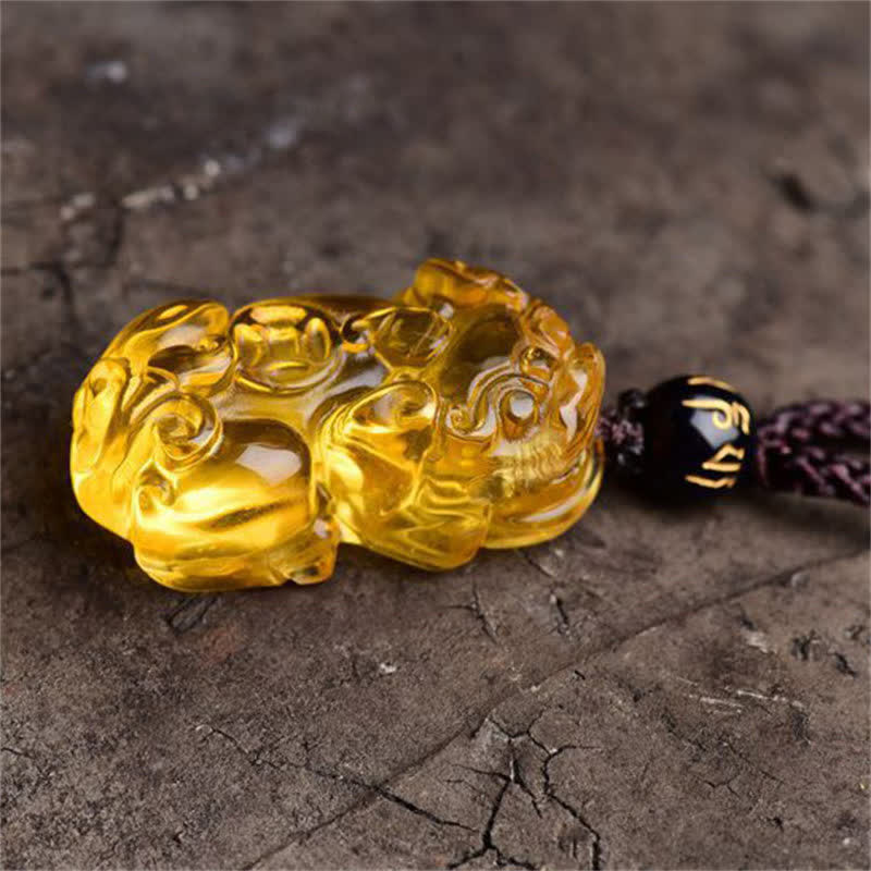 Buddha Stones FengShui Citrine PiXiu Wealth Necklace Pendant