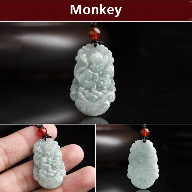 Buddha Stones Natural Jade 12 Chinese Zodiac Sucess Pendant Necklace