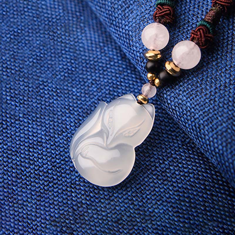 Buddha Stones Chalcedony Fox Pink Crystal Bead Harmony String Necklace Pendant