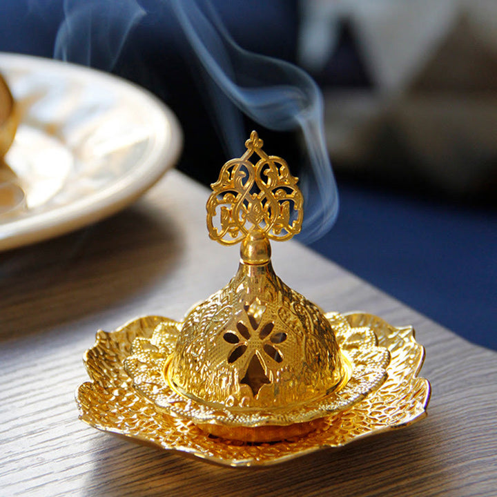 Gold Leaf Coaster Spiritual Mini Alloy Metal Incense Burner