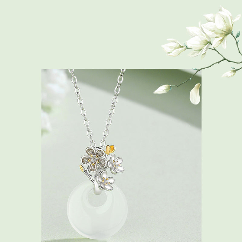 Buddha Stones 925 Sterling Silver Round Chalcedony Twelve Months Flower Harmony Necklace Pendant