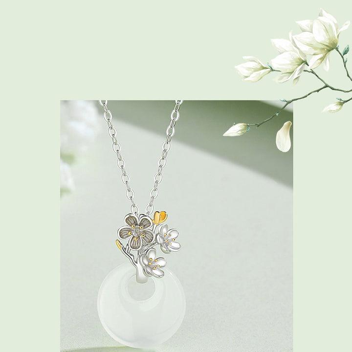 Buddha Stones 925 Sterling Silver Round Chalcedony Twelve Months Flower Harmony Necklace Pendant