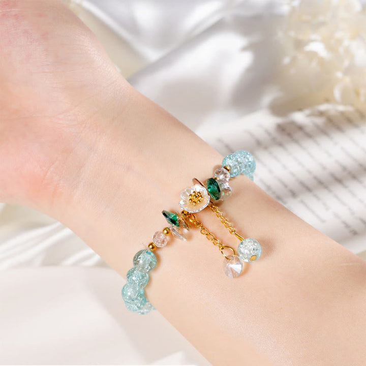 Buddha Stones Simple Design Flower Charm Glass Bead Bracelet