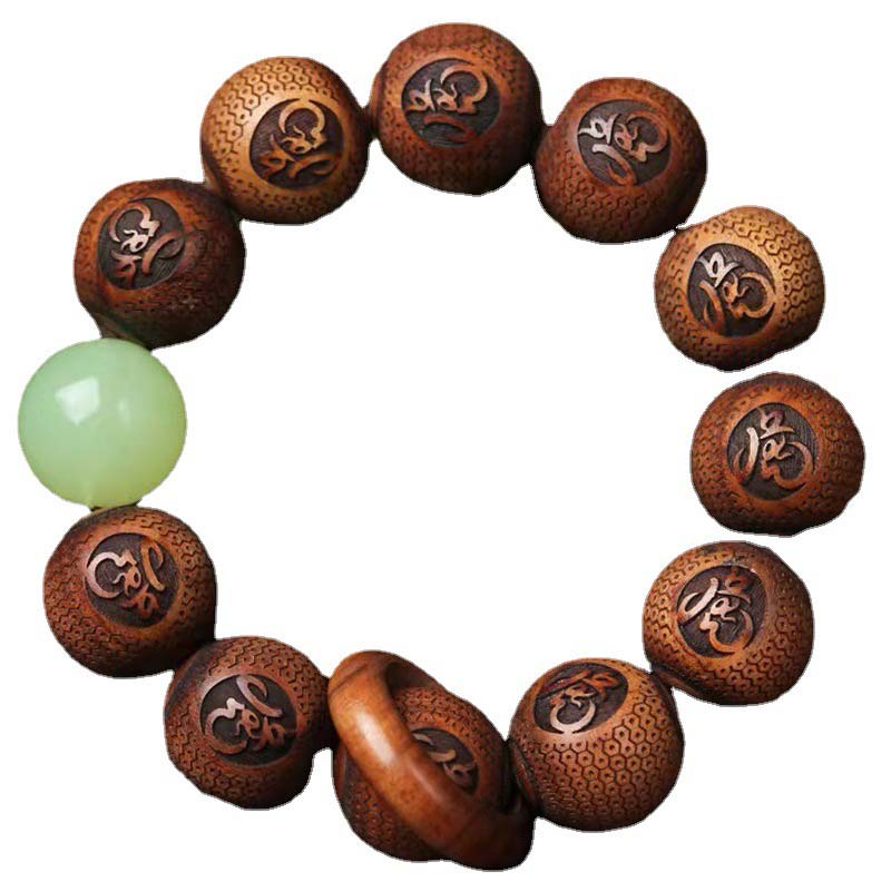 Buddha Stones Tibetan Rosewood Engraving Tiger Protection Bracelet