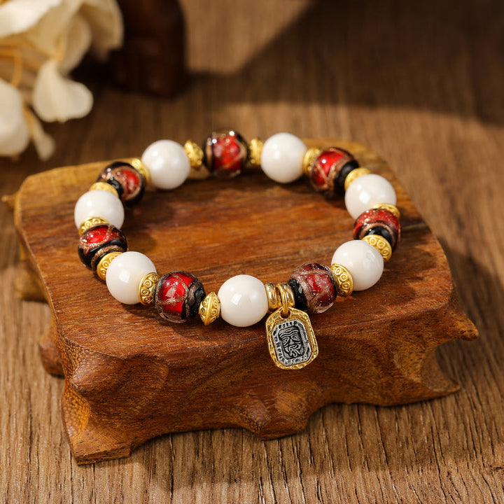 Buddha Stones Tibetan Zakiram Goddess of Wealth Charm Liuli Glass Incense Ash Porcelain Bead Protection Bracelet