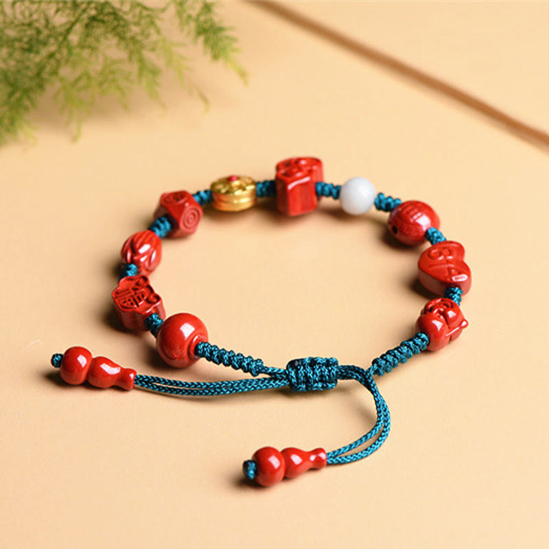 Natural Cinnabar Gourd Om Mani Padme Hum Laughing Buddha Blessing String Bracelet