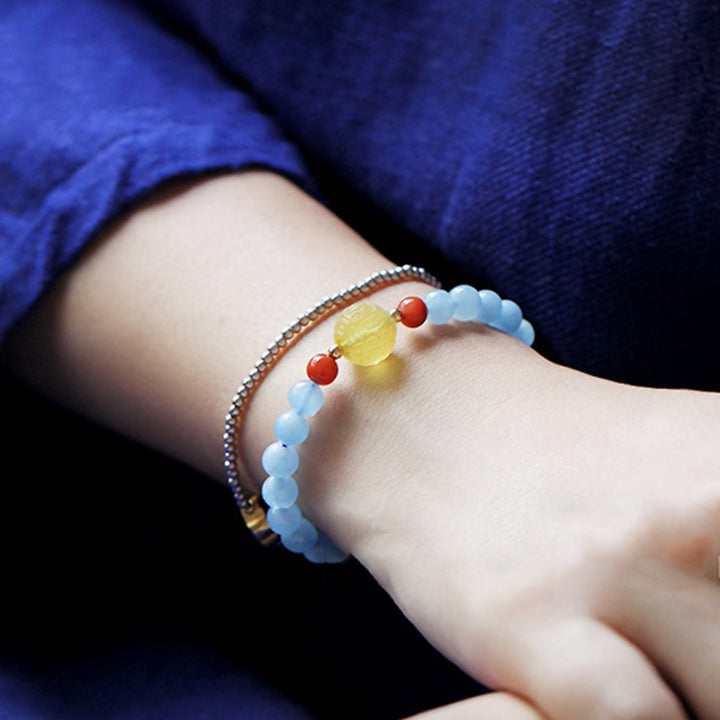 Natural Aquamarine Amber Healing Bracelet