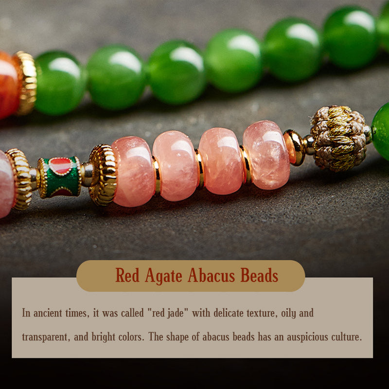 Buddha Stones 108 Mala Beads Cyan Jade Red Agate Laughing Buddha Luck Bracelet