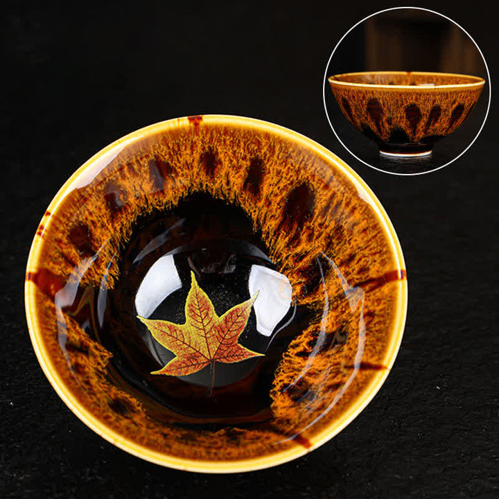 Buddha Stones Maple Leaf Colorful Ceramic Teacup Home Tea Cups